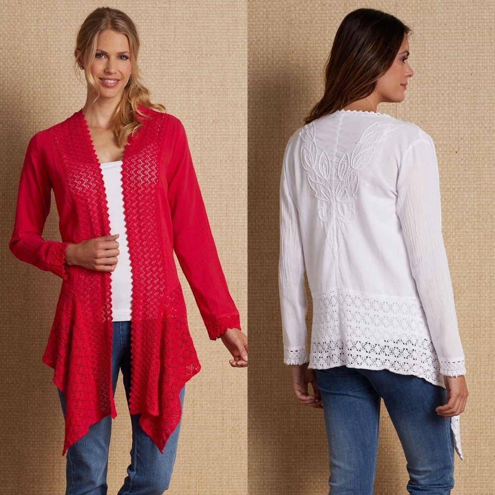 Soft Surroundings Crochet Gauze Cardigan - Size S